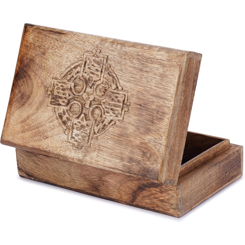Ajuny Handmade Wooden Jewellery Box with Cross Design